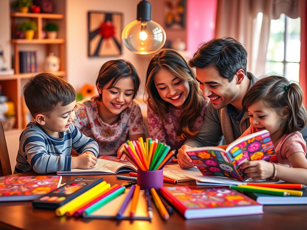 family getting to gather around table and coloring books as a family, stress relief, screen-free, activity coloring books for all ages available in this blog. linking to amazon to buy cozy rose colors